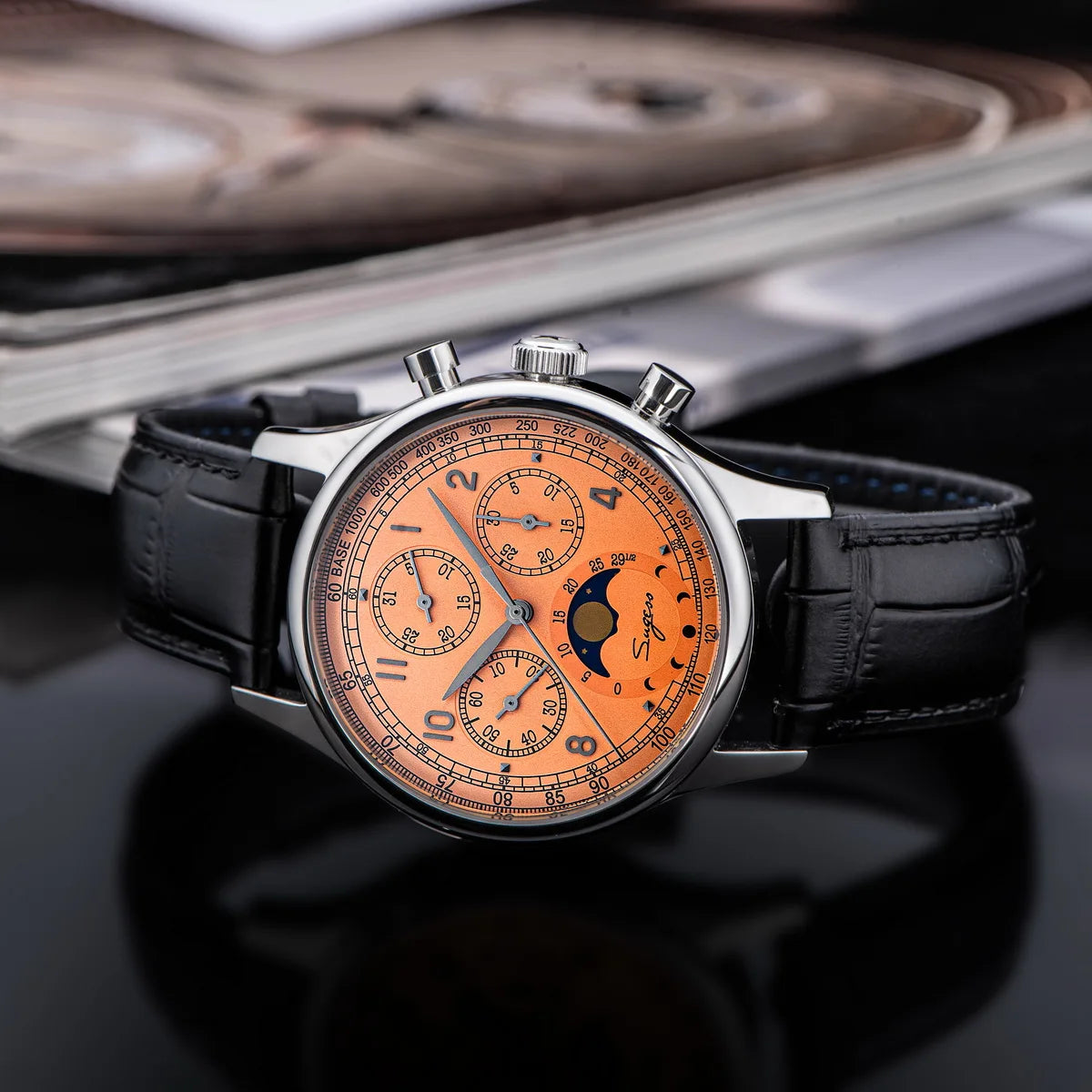 Sugess Watch of Men Chronograph Tianjin ST1908 Swanneck Movement Moonphase Business Mechanical Wristwatches Sapphire 2023 New