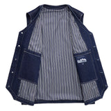 Men Jean Vest Outerwear Denim Waistcoat Multi-pocket Cargo Denim Jacket Blue Sleeveless Coat Retro Fashion Motorcycle Vest