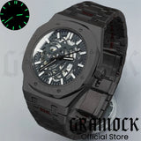 Gramock 41mm NH70 Watch Hollowed Out Dial Sapphire Crystal With Green Luminous NH70 Automatic Mechaninal Movement Waterproof
