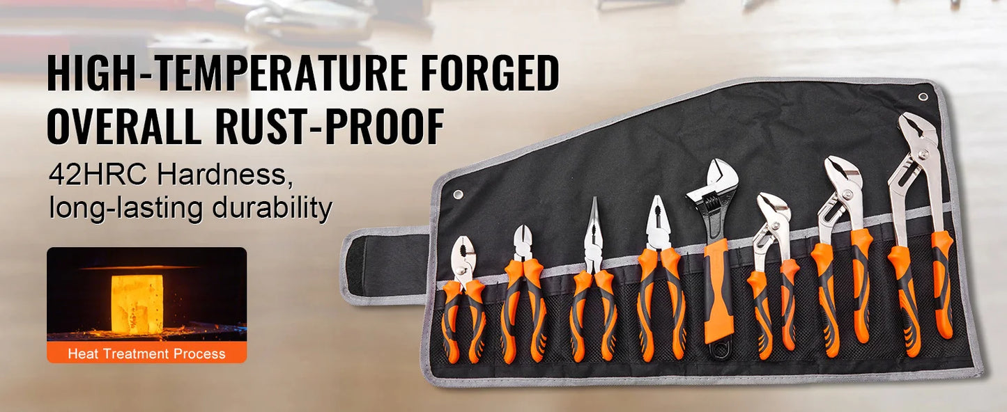 SucceBuy 8-Piece Pliers Set 8" Linesman's Pliers 6" Slip Joint Pliers Long Nose Pliers 6" Diagonal Cutter 10" Adjustable Wrench