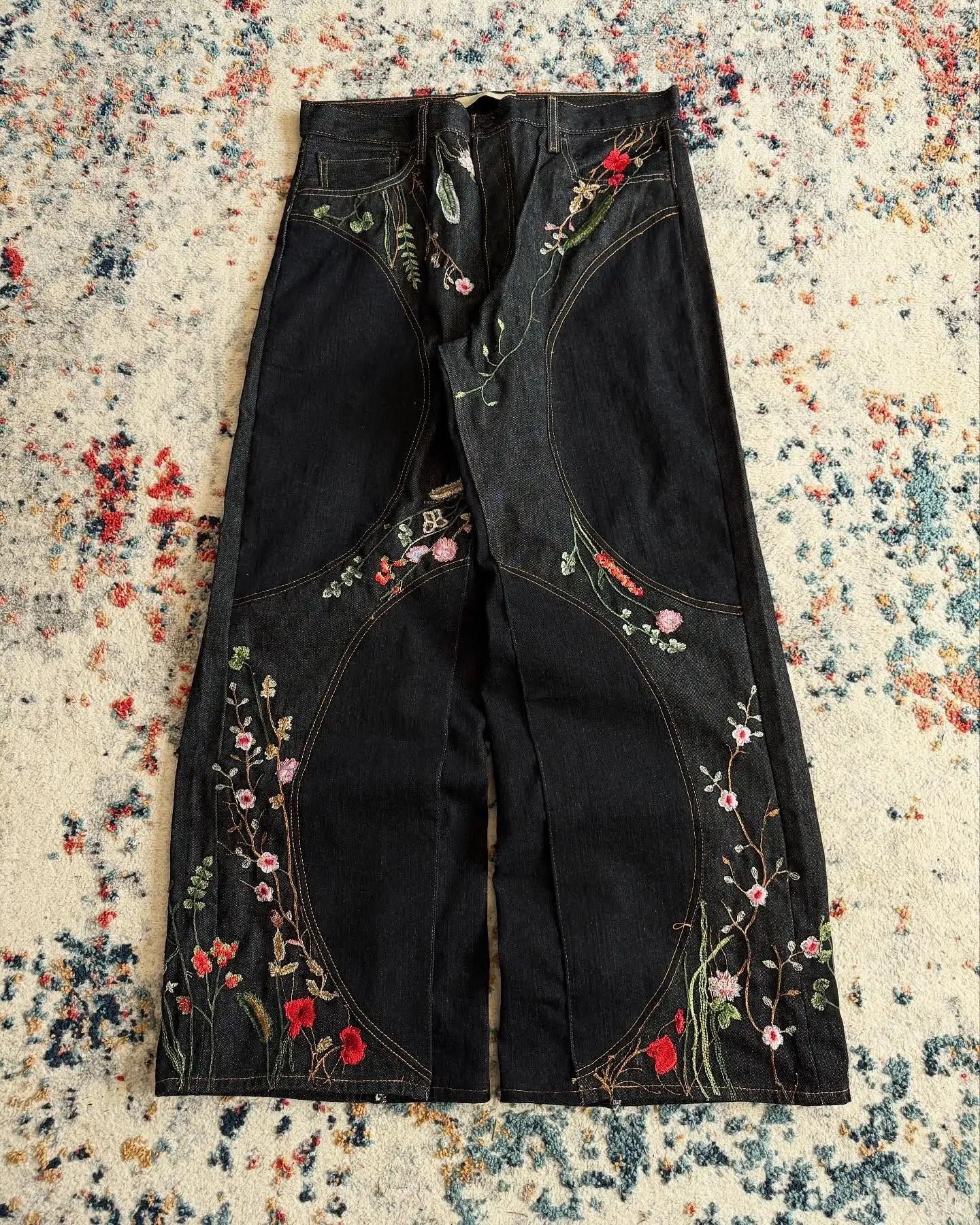 Y2K Floral Embroidery Baggy Jeans