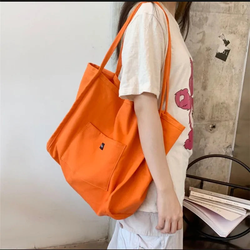 HOMEFISH Canvas Bag High Quality Reusable Shopping Shoulder Bag Women Simple Casual Daily Use Handbag Totes Female Portable