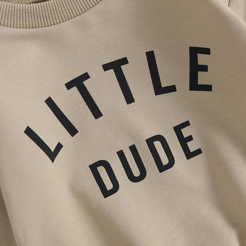 Toddler Boy "Little Dude" 2-Piece Fall/Winter Outfit | Long Sleeve Sweatshirt & Pants Set