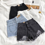 Women's High-Waist Y2K Ripped Denim Shorts – Distressed Tassel Jean Cut-Offs