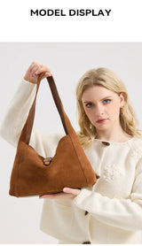 New Winter Women's Natural Suede Leather Bags Female Soft Cowhide Durable Crossbody Shoulder Bag Ladies Fashion Commute Handbags
