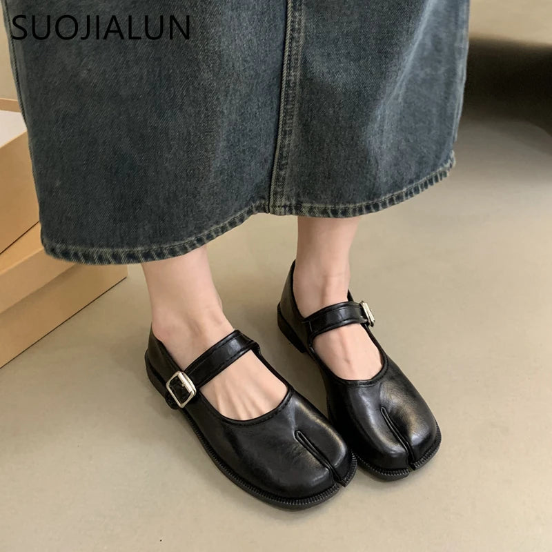 SUOJIALUN Women's Split-Toe Mary Jane Flats
