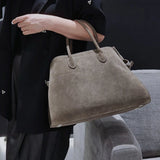 High Quality Autumn Winter New Matte Suede Tote Bag Large Capacity Commuter Casual Portable Shoulder Genuine Leather Women's Bag