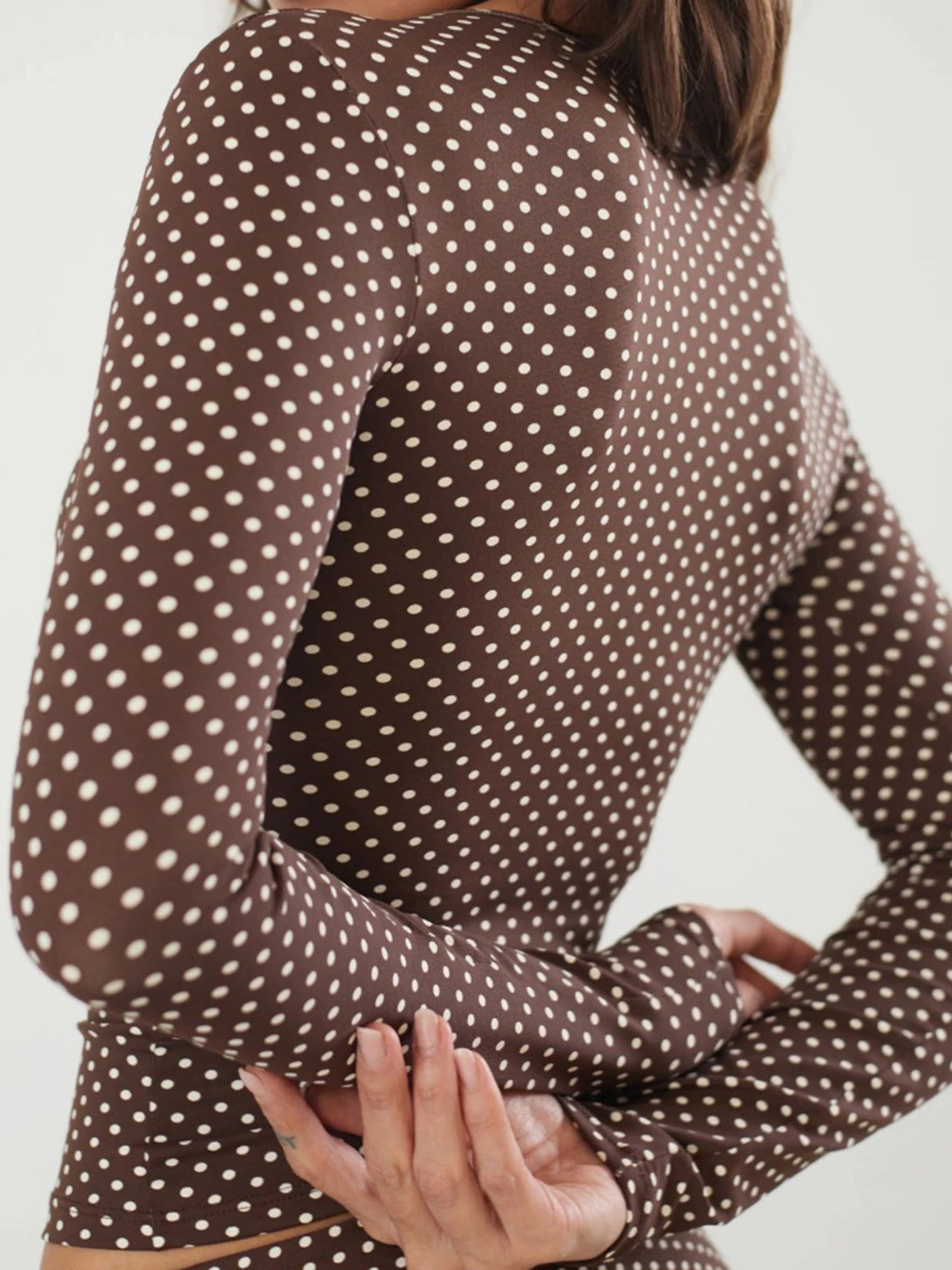 Polka Dot V-Neck Long Sleeve Tee