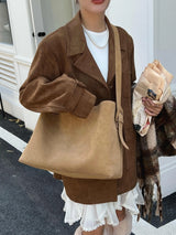 Motingsome Oversize Women Bag Luxury Suede Leather Winter Bags Frosted Cow Skin Handbag and Purses Retro Lady Tote 2024 New