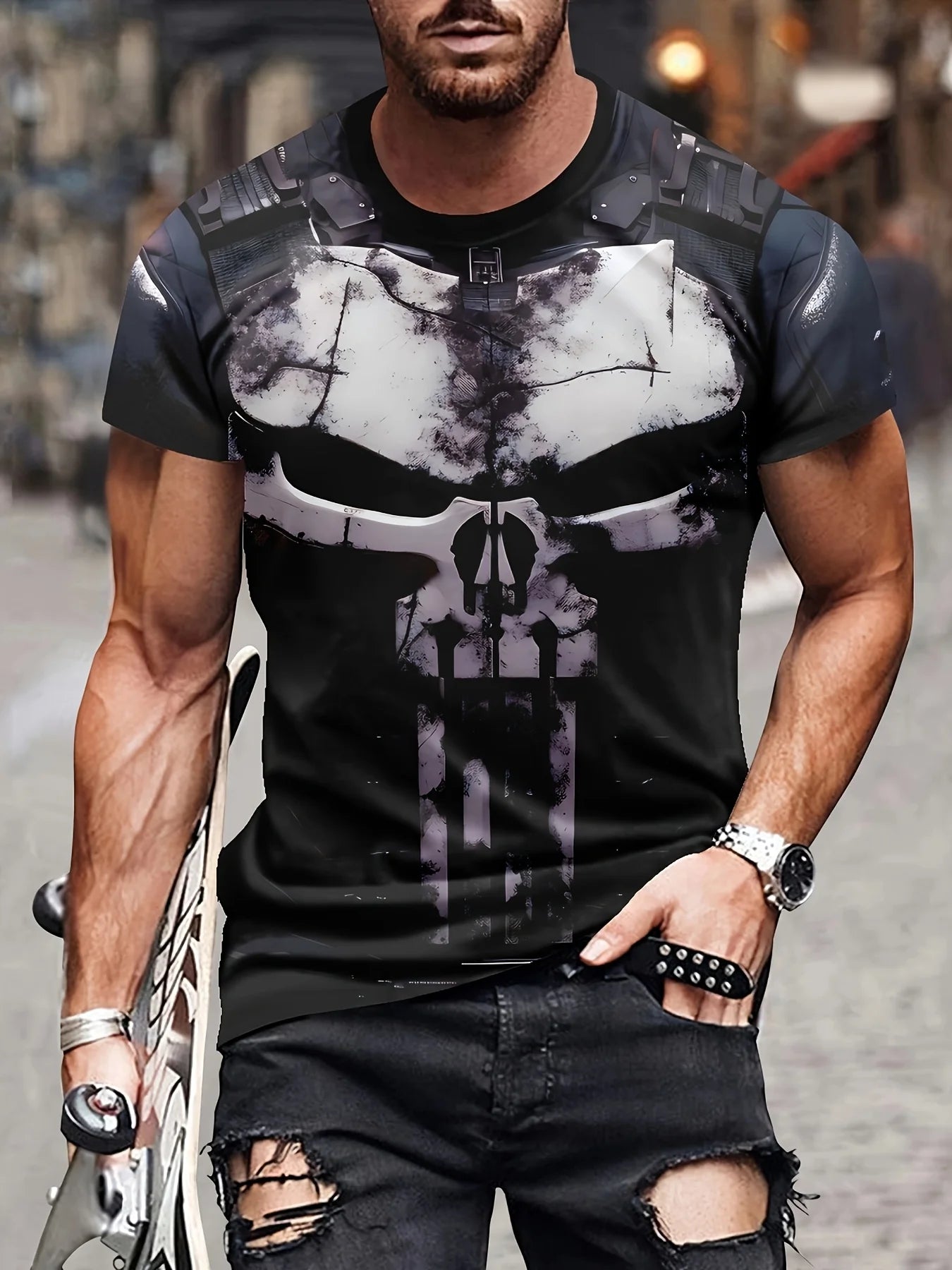 Marvel Men’s Punisher Graphic T-Shirt - Breathable Casual Sports Tee
