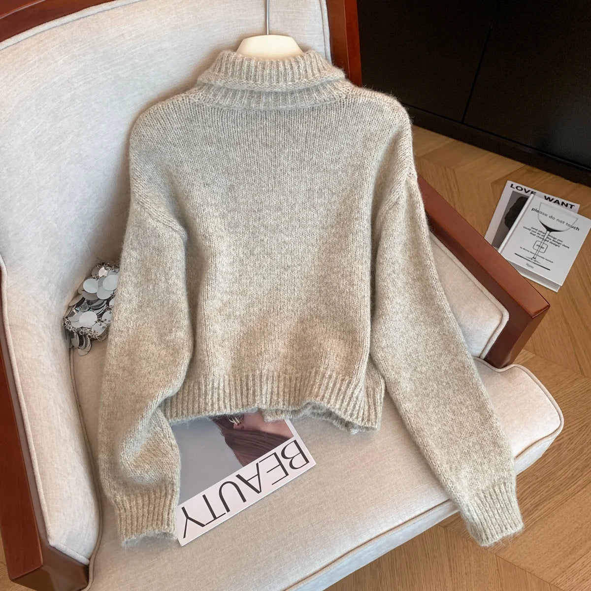 Women's Turtleneck Button-Front Cardigan