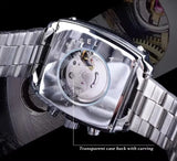 JARAGAR 569 Retro Square Dial Unique Men's Automatic Mechanical Watch Calendar Week Steel Strap Casual Men's Clock Reloj Hombre