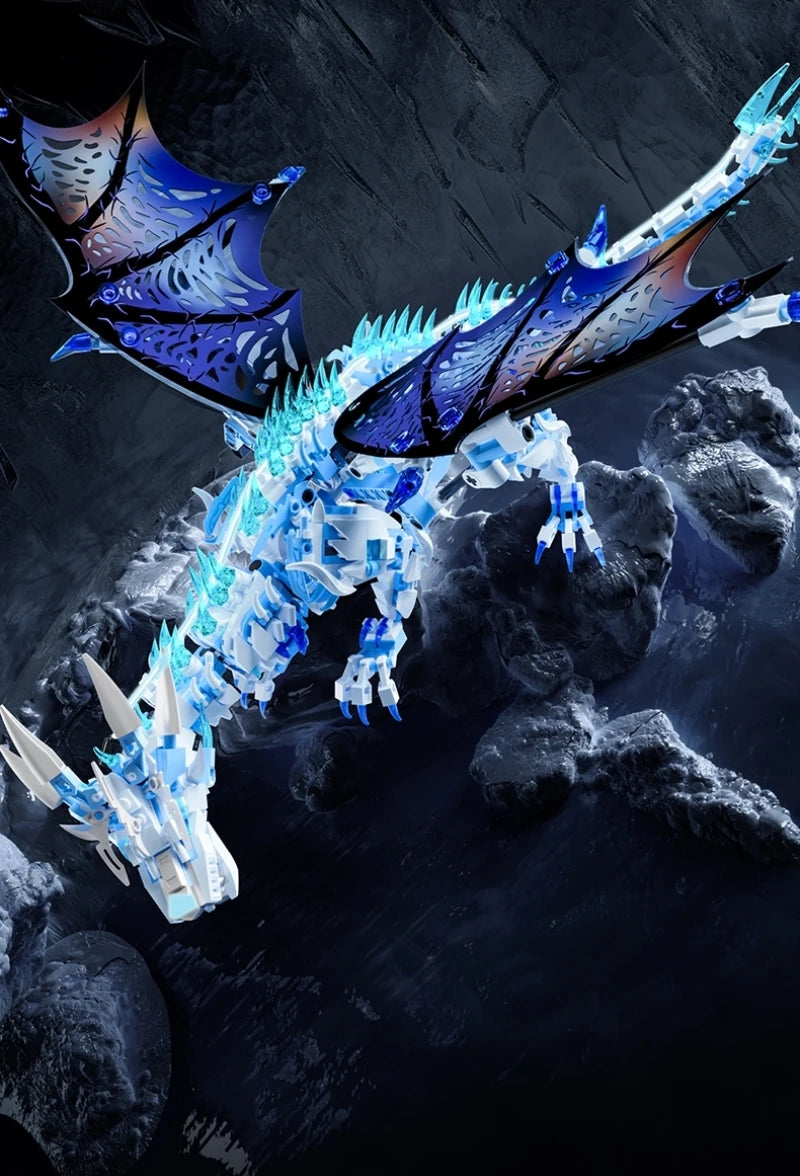 FUNXINEE 1676Pcs Premium Ice Dragon Bricks Advanced Building Challenge Light Glowing Eyes Moving Joints MOC Collectible Gift