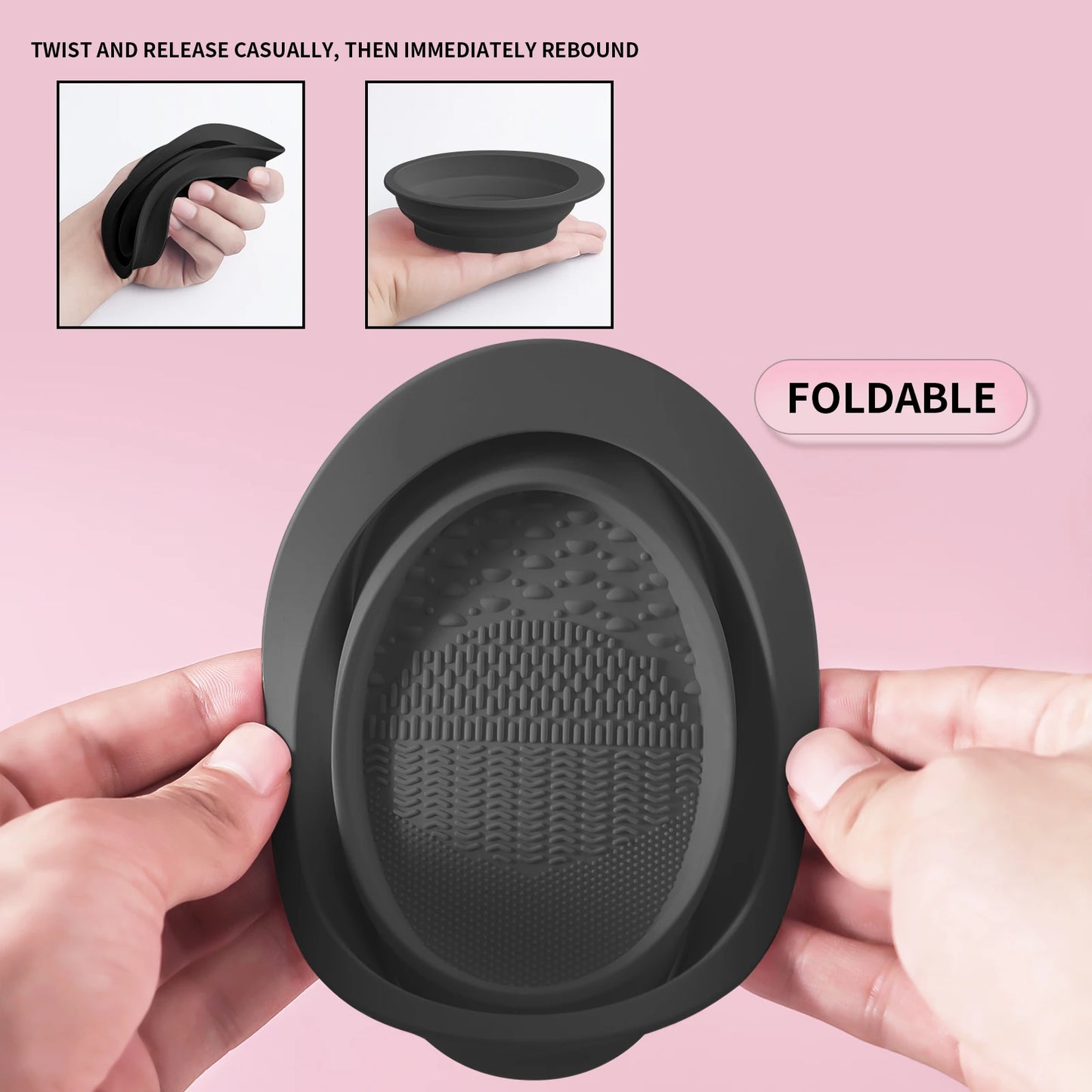USA-Made Silicone Makeup Brush Cleaner Pad & Foldable Cleaning Bowl
