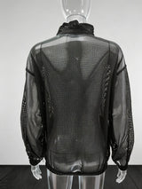 Women's Sheer Striped Stand-Collar Layering Jacket