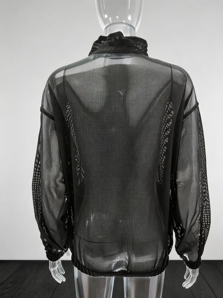 Women's Sheer Striped Stand-Collar Layering Jacket