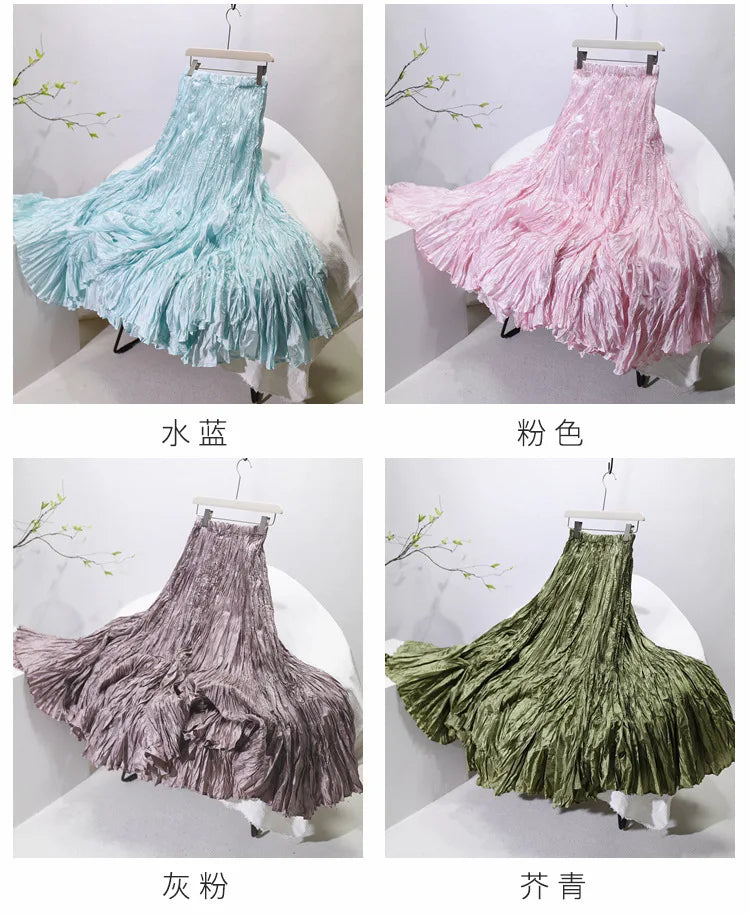 Elegant High-Waist Pleated Maxi Skirt for Women