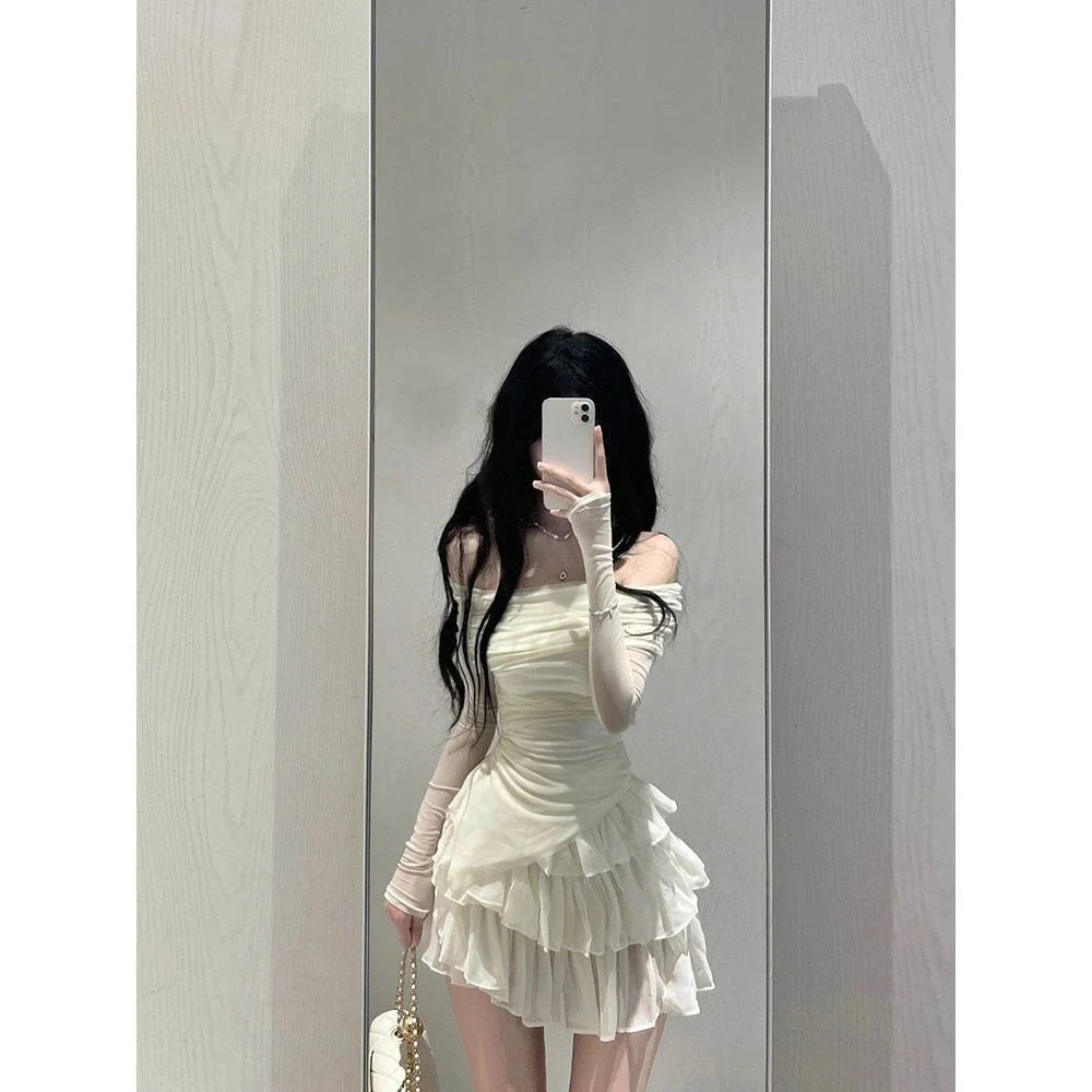2025 Autumn Two Pieces Skirt Set Women Y2k Crop Tops T-shirt + Cake Skirts Japanese Kawaii Fashion Suits Chic Outfits Korean