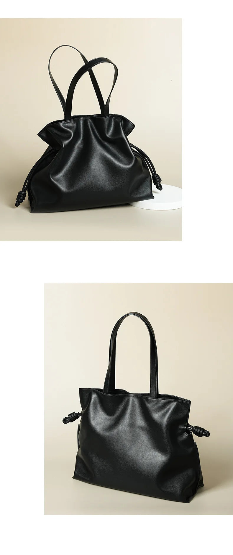 Autumn Winter High-End Leather Bucket Bag Drawstring Pleated Soft Cowhide Single Shoulder Tote Lucky Bag for Women
