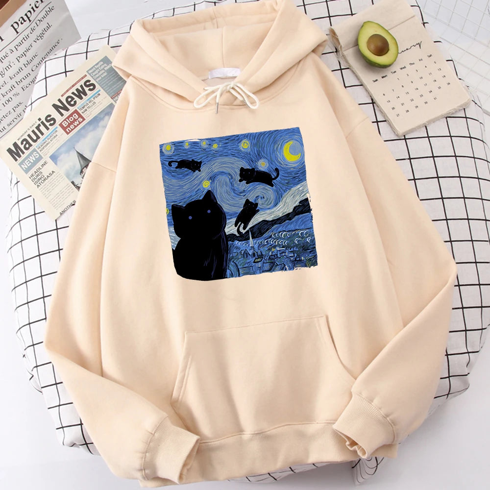 Starry Cat Night Fleece Hoodie