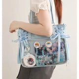 Italife Luxury Large Ita Bag with Ribbon ACG Display Women Blue Big Clear Shoulder Bag with Pin Insert Girl Pink Itabag Bow H201