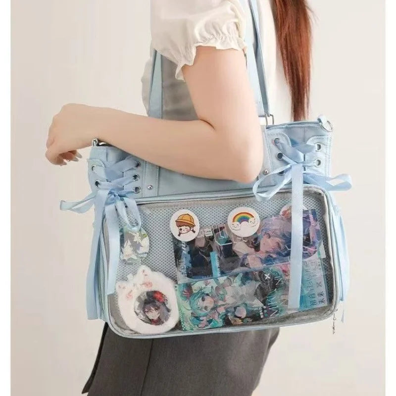Italife Luxury Large Ita Bag with Ribbon ACG Display Women Blue Big Clear Shoulder Bag with Pin Insert Girl Pink Itabag Bow H201