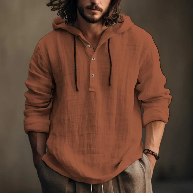 2025 New Men's Casual Blouse Cotton Linen Shirt Loose Tops Long Sleeve Tee Shirt Spring Autumn Casual Men's Shirts Hoodie