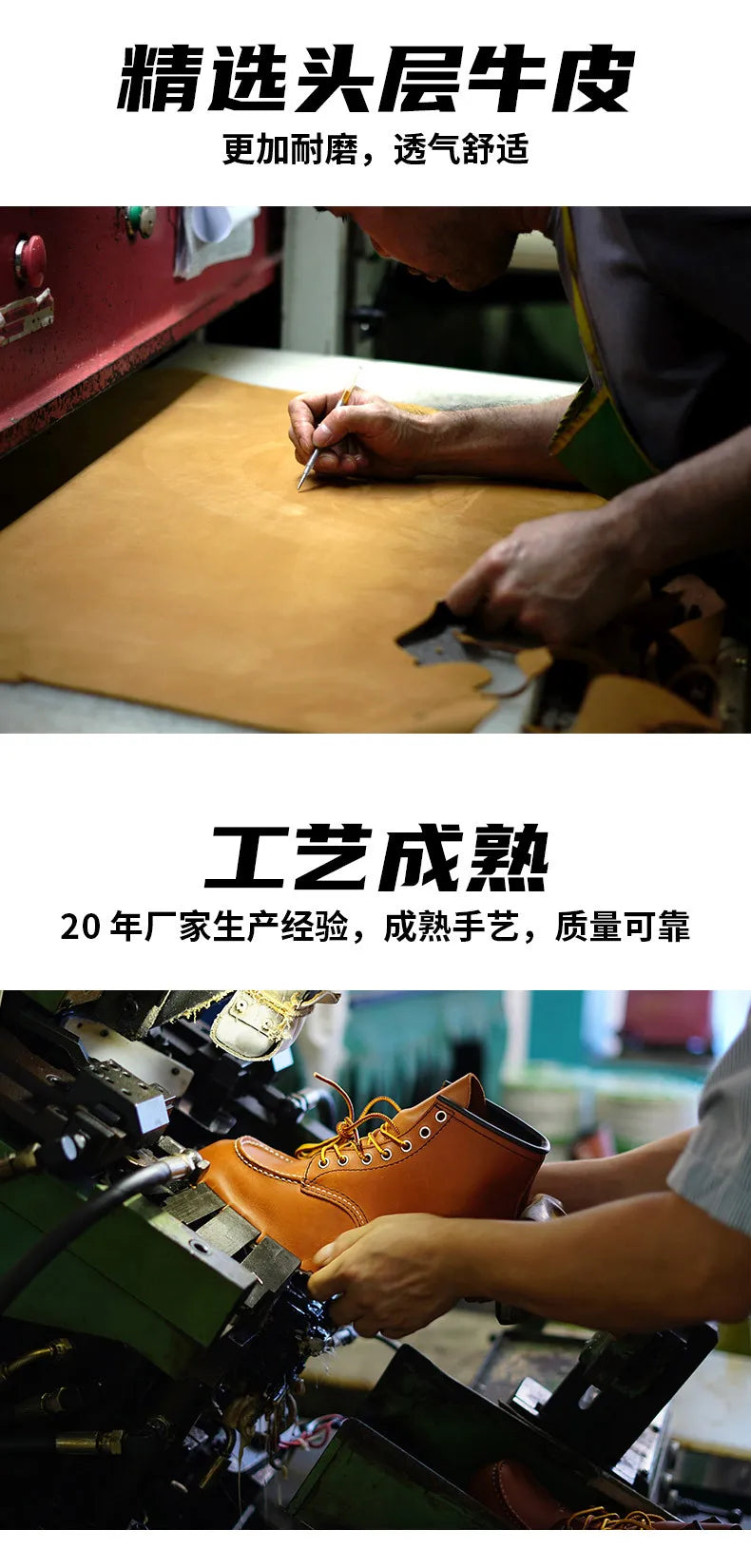 KOWM cow leather Hiking shoes Brown trekkin boots men  low cut workwear big toe shoes trendy casual ankle shoes walking sneakers