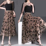 Romantic Floral Tulle A-Line Midi Skirt