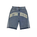 Harajuku Retro Letter Embroidery Denim Shorts