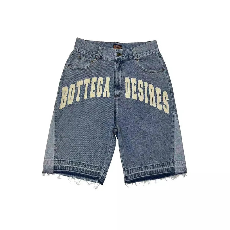 Harajuku Retro Letter Embroidery Denim Shorts