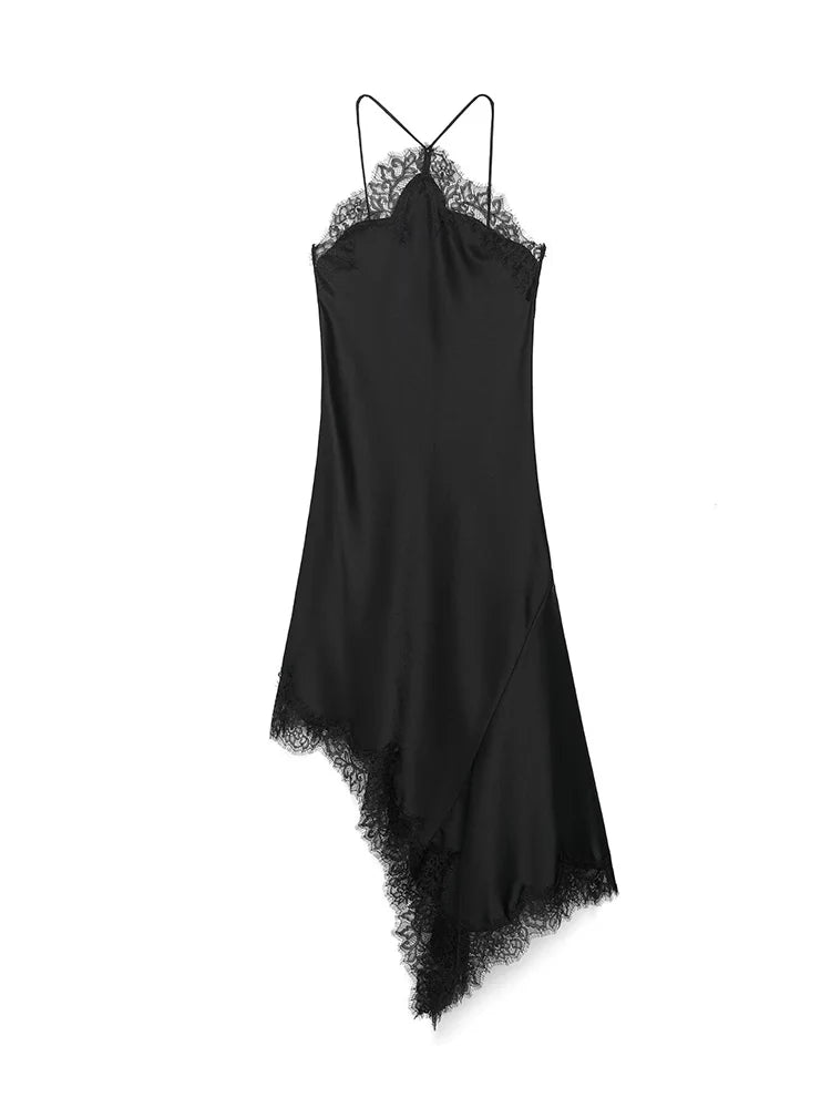 Elegant Lace Spliced Sling Dress: Sleeveless Backless Chic