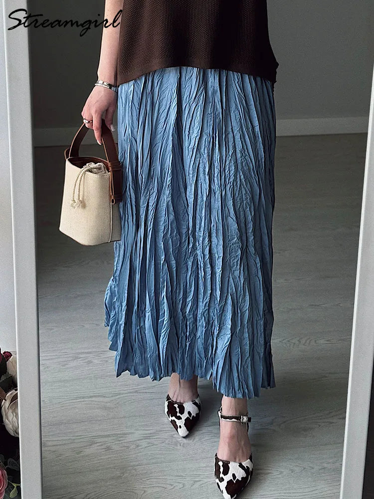 Women's Pleated Maxi Skirt – Elegant A-Line Beach Style