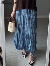 Women's Pleated Maxi Skirt – Elegant A-Line Beach Style