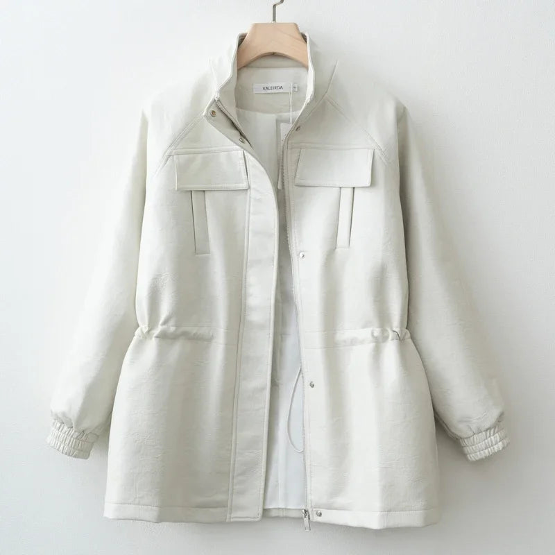 Adjustable Waist PU Leather Jacket