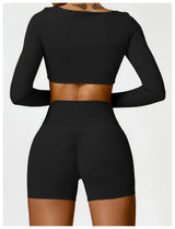 2-Piece Women's High-Waist Yoga Set – Seamless Long Sleeve Workout Suit