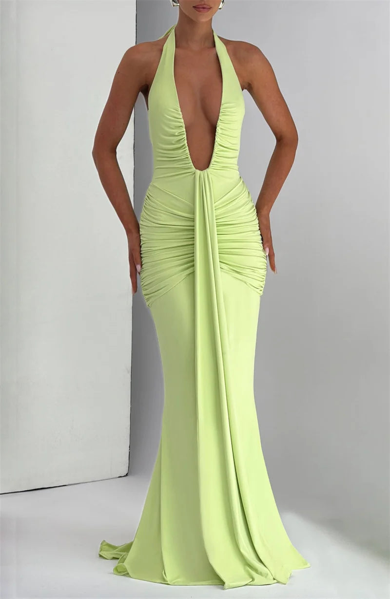 Elegant Deep V-Neck Halter Maxi Dress