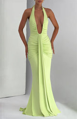 Elegant Deep V-Neck Halter Maxi Dress