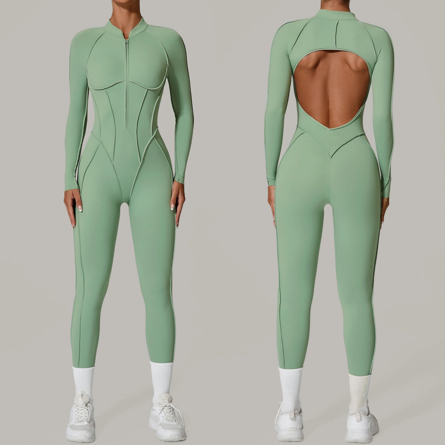 Long Sleeve Zip-Front Yoga Jumpsuit