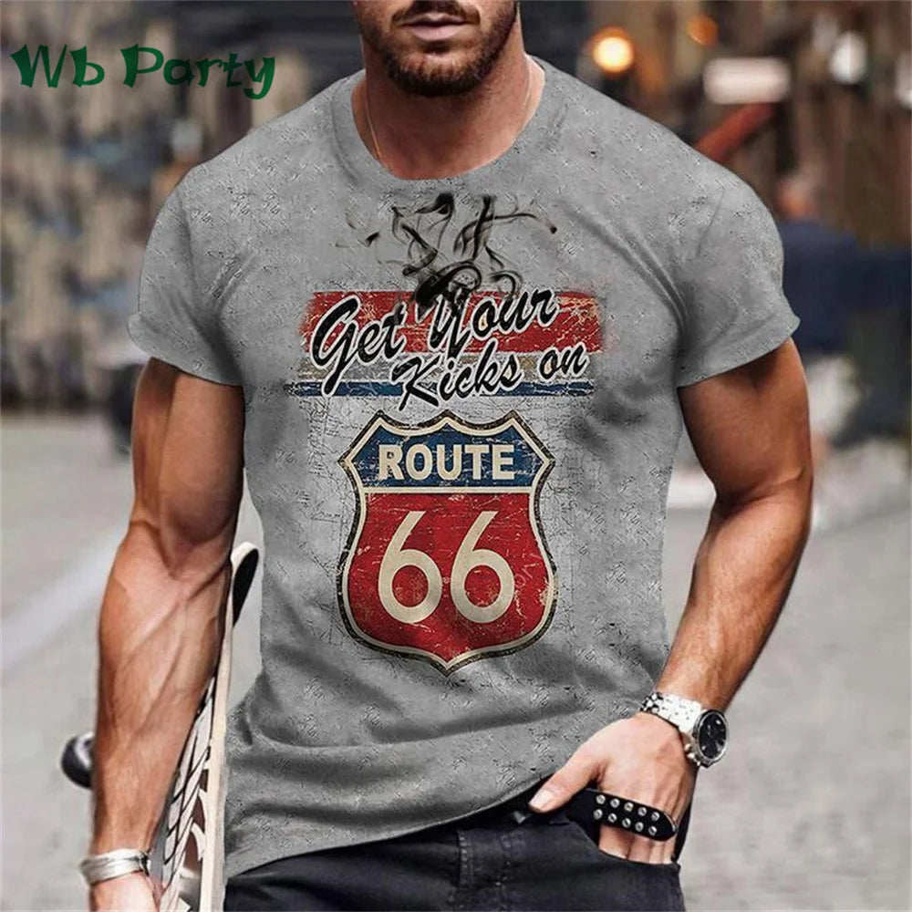 Vintage Route 66 Biker Print Men's Graphic Tee
