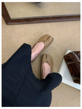 Spring Split Toe Women Ballet Flats Fashion Tabi Shoes Causal Slip On Loafer Ladies Pleated Leather Espadrilles Zapatillas Mujer