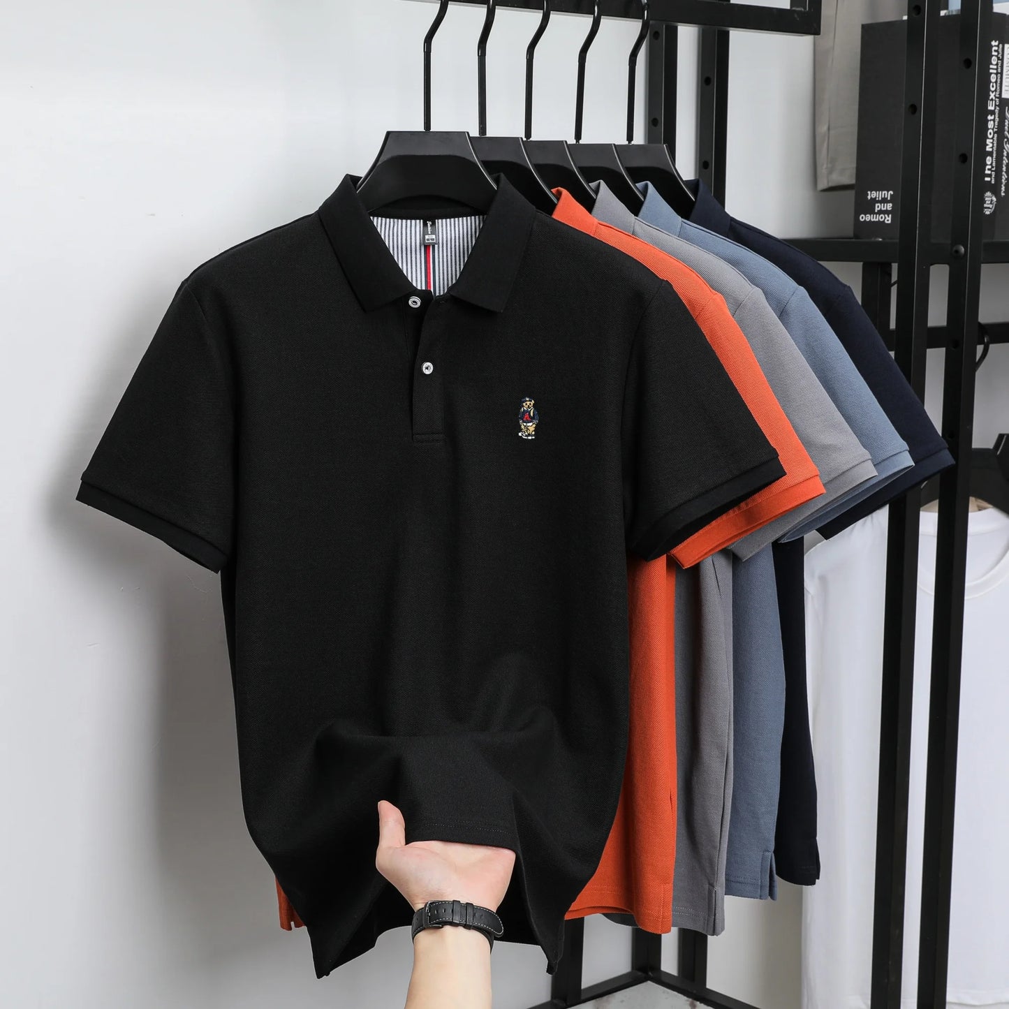 Men's Cotton Bear Embroidery Polo | Korean Style