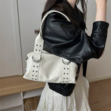 High Quality PU Leather Women's Shoulder Bag Large Capacity Y2K Underarm Bag Fashion Rivet Women Daily Boston Handbag