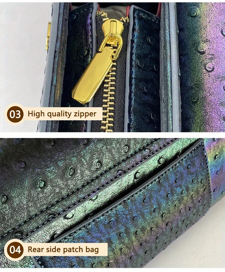 Advanced Ostrich Pattern Diamond Inlaid Women's Handbag New Fashionable High-End Shoulder Crossbody Bag