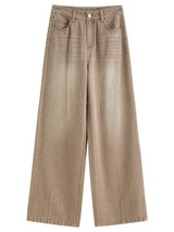DUSHU High-Waist Straight Leg Jeans | Retro Washed Denim