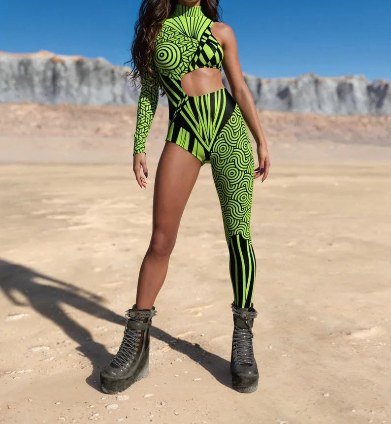 Women's Cyberpunk Rainbow Asymmetrical Bodysuit