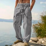 Men's Linen Blend Drawstring Straight-Leg Pants