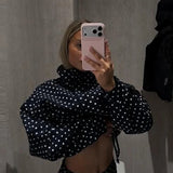 Fashion Navy Polka Dot Shorts Set For Women Casual Stand Collar Zipper Jacket & High Waist Shorts Lady 2026 Spring Chic Outfits