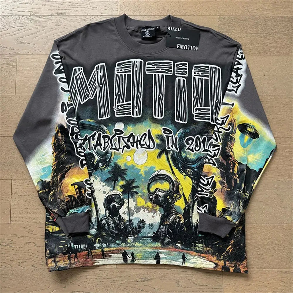 Mixed Emotion Oversized Cotton Long Sleeve T-Shirt