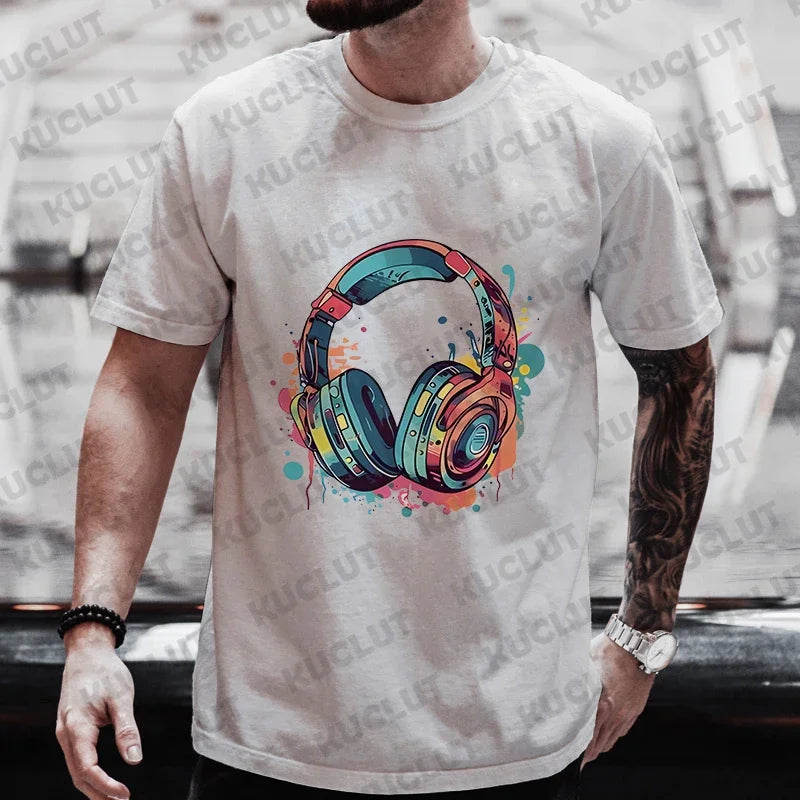 Men’s Hip Hop Melting Headset Graphic Oversized Tee